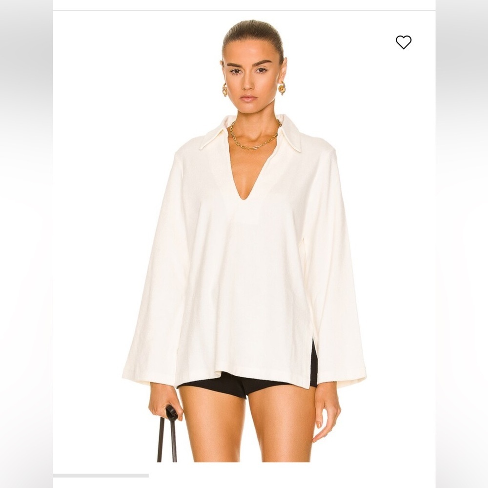 Nili Lotan Paulette Terry White 100% Cotton Shirt
